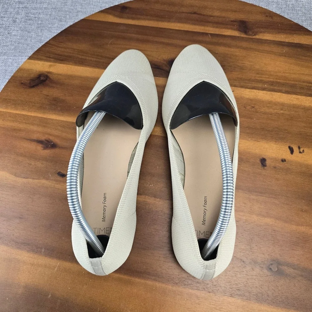 Time and Tru Womens Flats Sz 9 Beige Knit Pointed Toe Slip On Memory Foam Loafer
